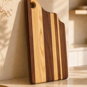 Ash-Walnut natural wood cutting board – striped, natural