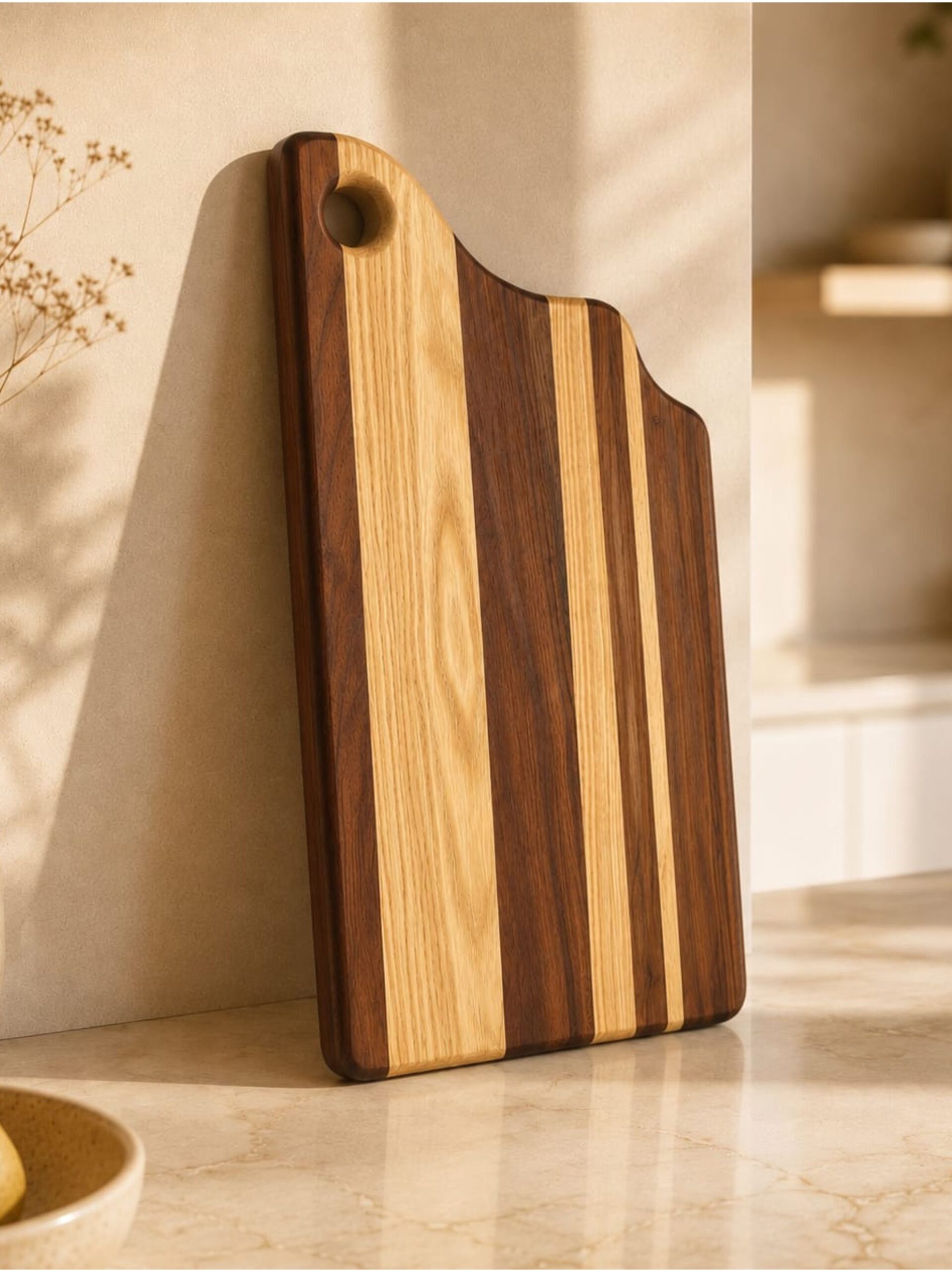 Ash-Walnut natural wood cutting board – striped, natural