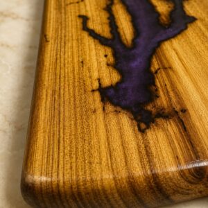 Acacia Long Cutting Board with Epoxy- Dark Purple Lightning