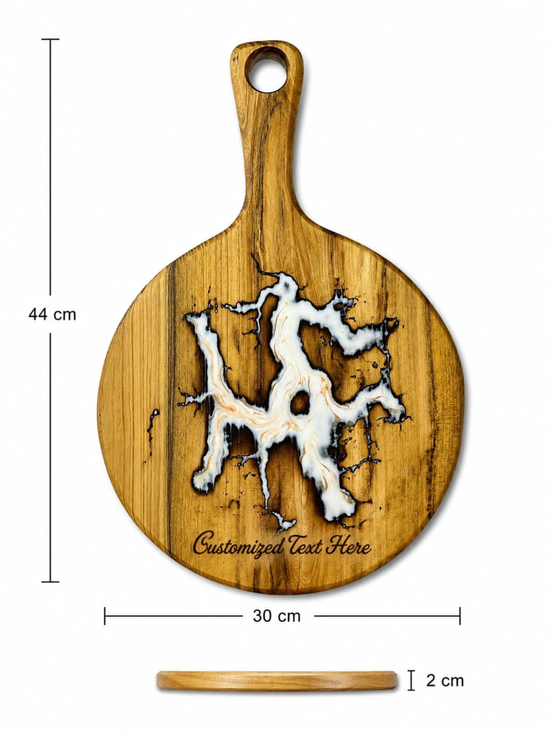 Acacia Round Cutting Board with Epoxy- White Lightning - Image 2