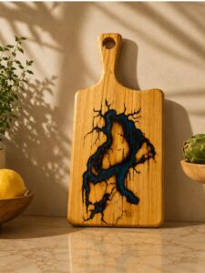 Acacia Classic Cutting Board with Epoxy- Blue Lightning