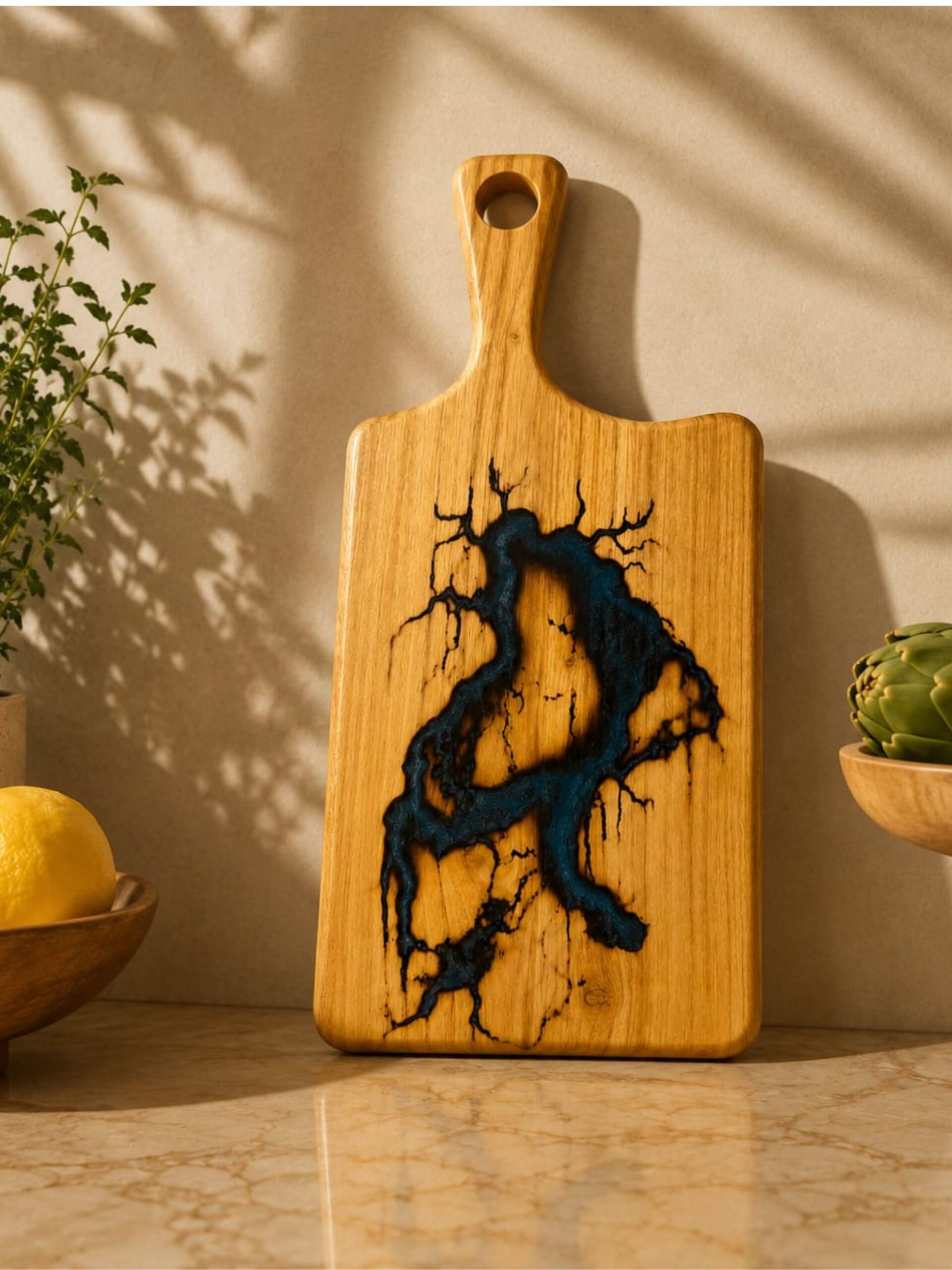 Acacia Classic Cutting Board with Epoxy- Blue Lightning