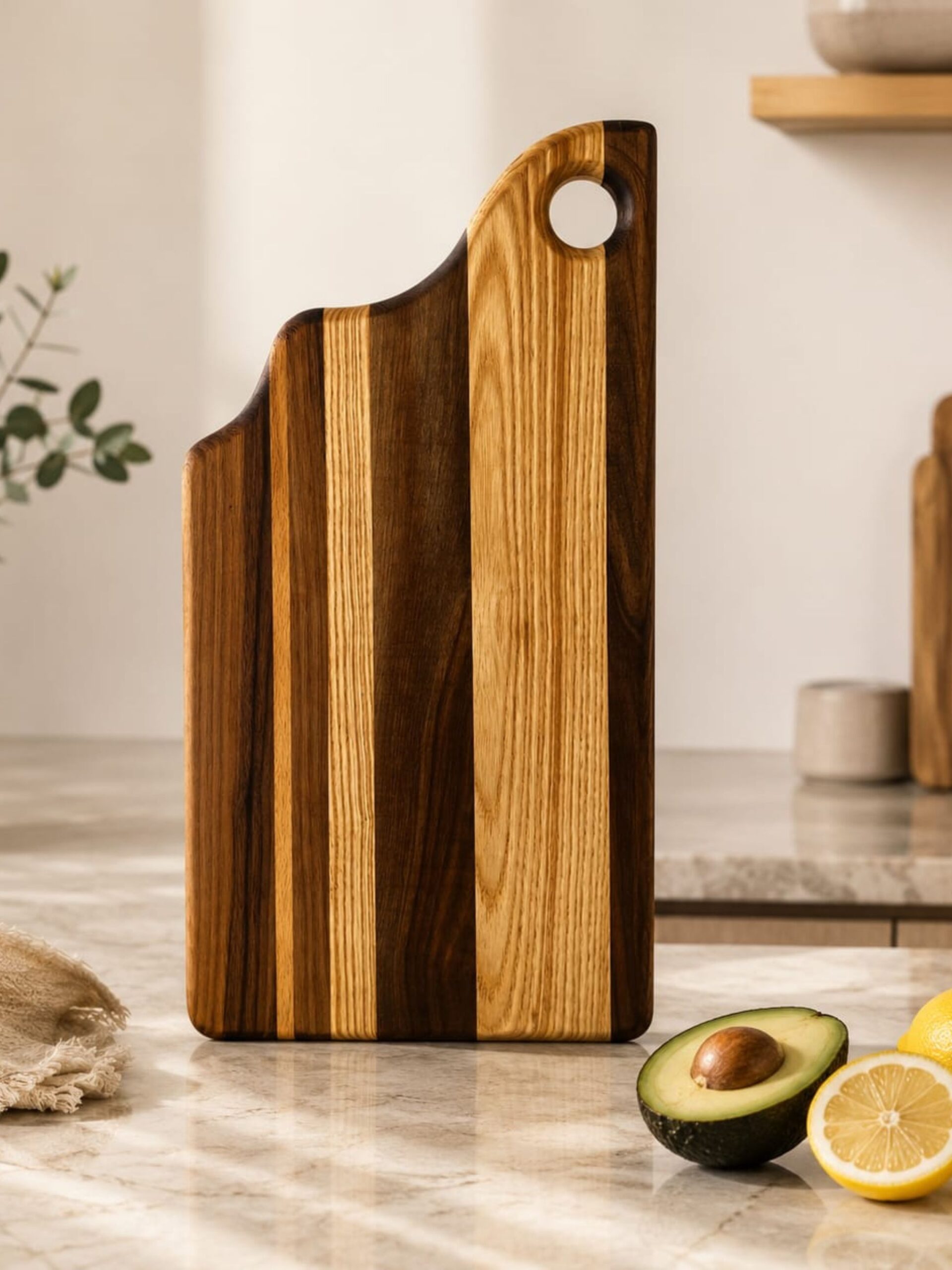 Ash-Walnut natural wood cutting board – striped, natural - Image 3