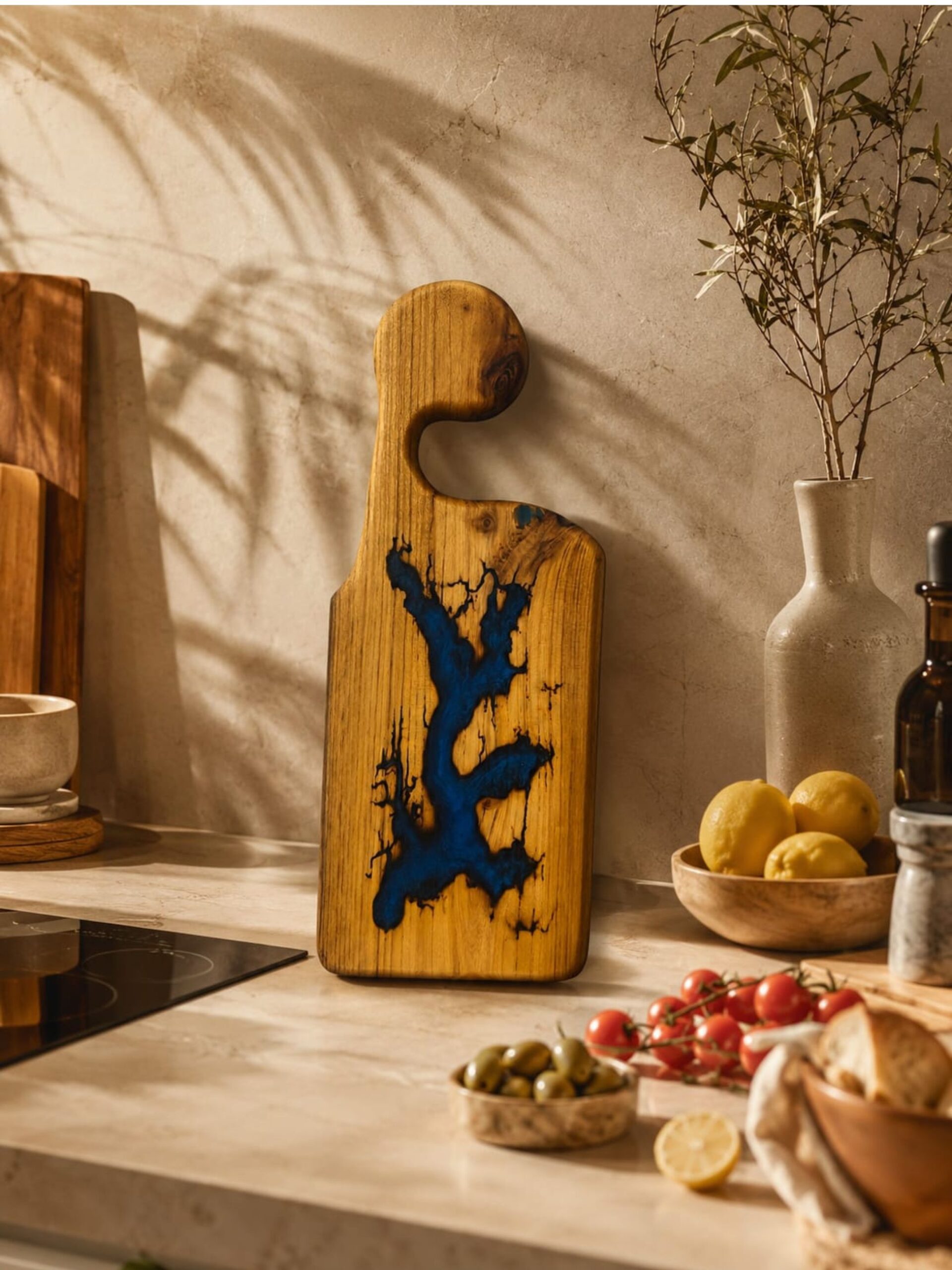 Acacia Long Cutting Board with Epoxy- Blue Lightning - Image 3
