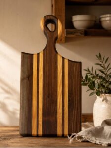 Ash-Walnut natural wood  cutting board – striped, natural
