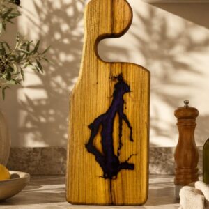 Acacia Long Cutting Board with Epoxy- Dark Purple Lightning