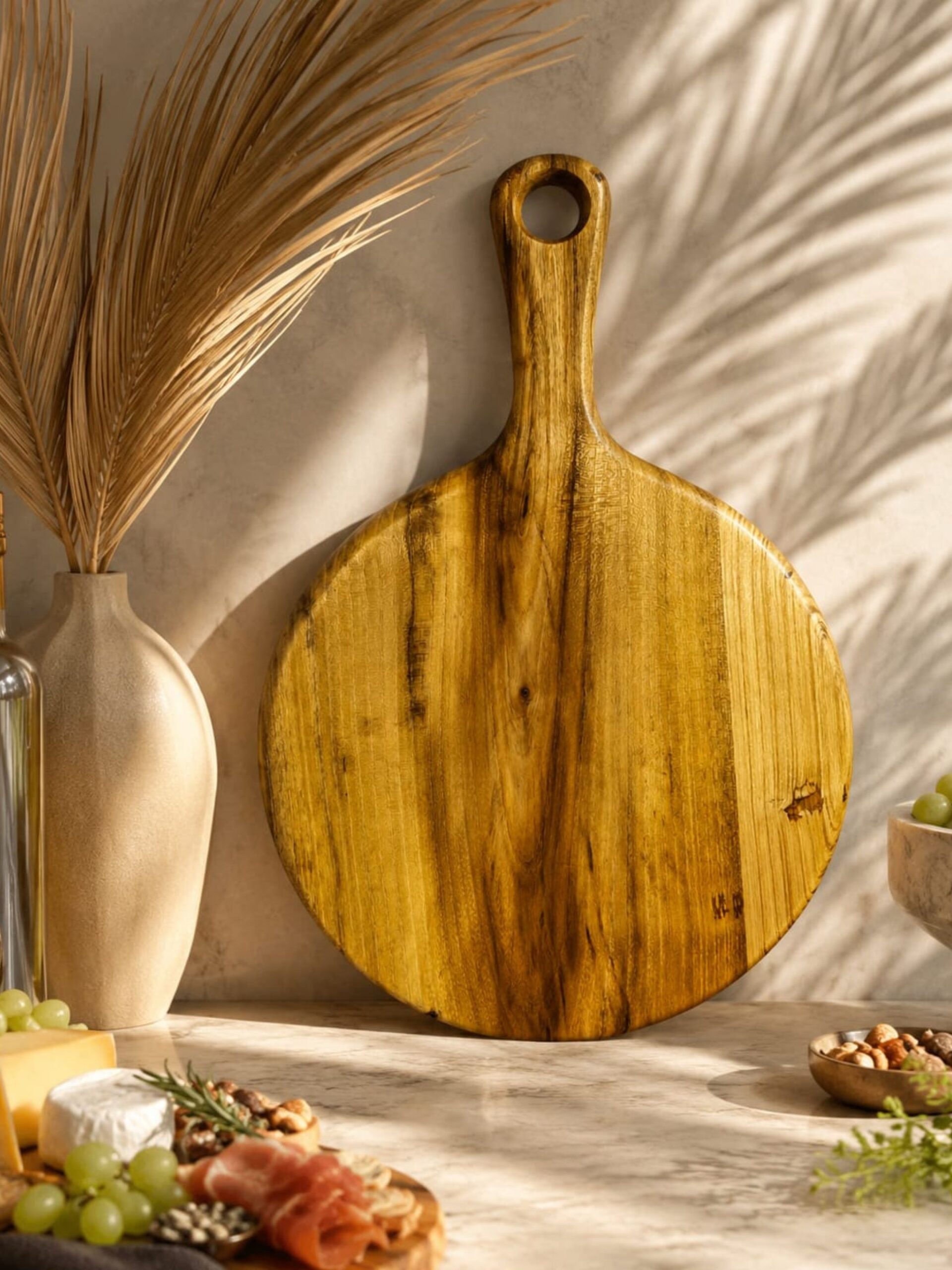 Acacia Round Cutting Board with Epoxy- White Lightning - Image 3
