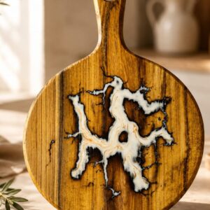 Acacia Round Cutting Board with Epoxy- White Lightning