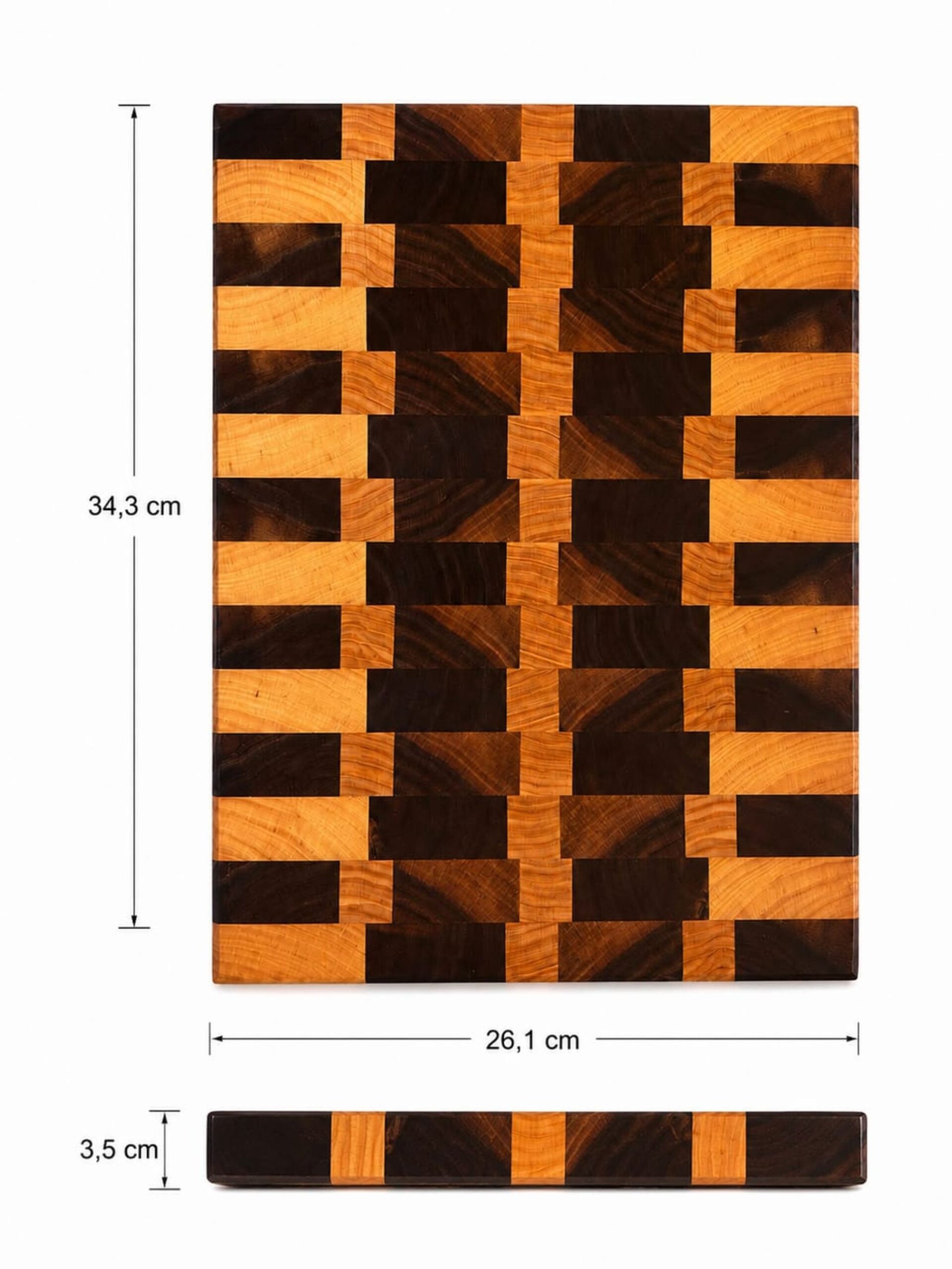 Ash-Walnut natural wood thick cutting board - checkered, natural - Image 4