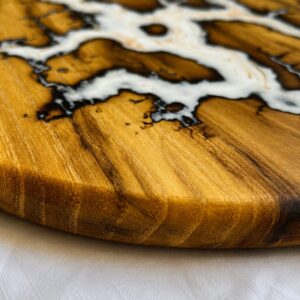 Acacia Round Cutting Board with Epoxy- White Lightning