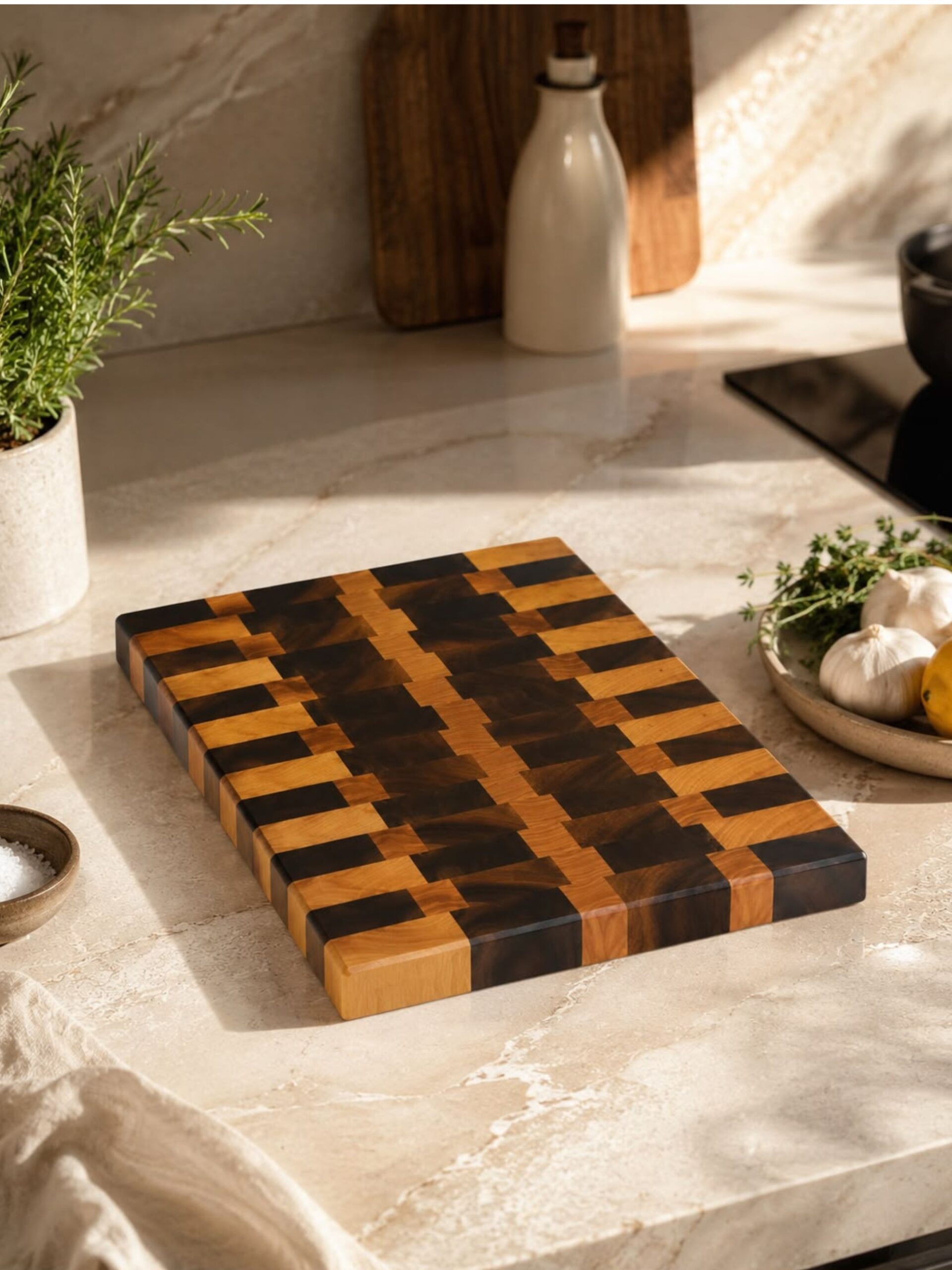Ash-Walnut natural wood thick cutting board - checkered, natural - Image 5