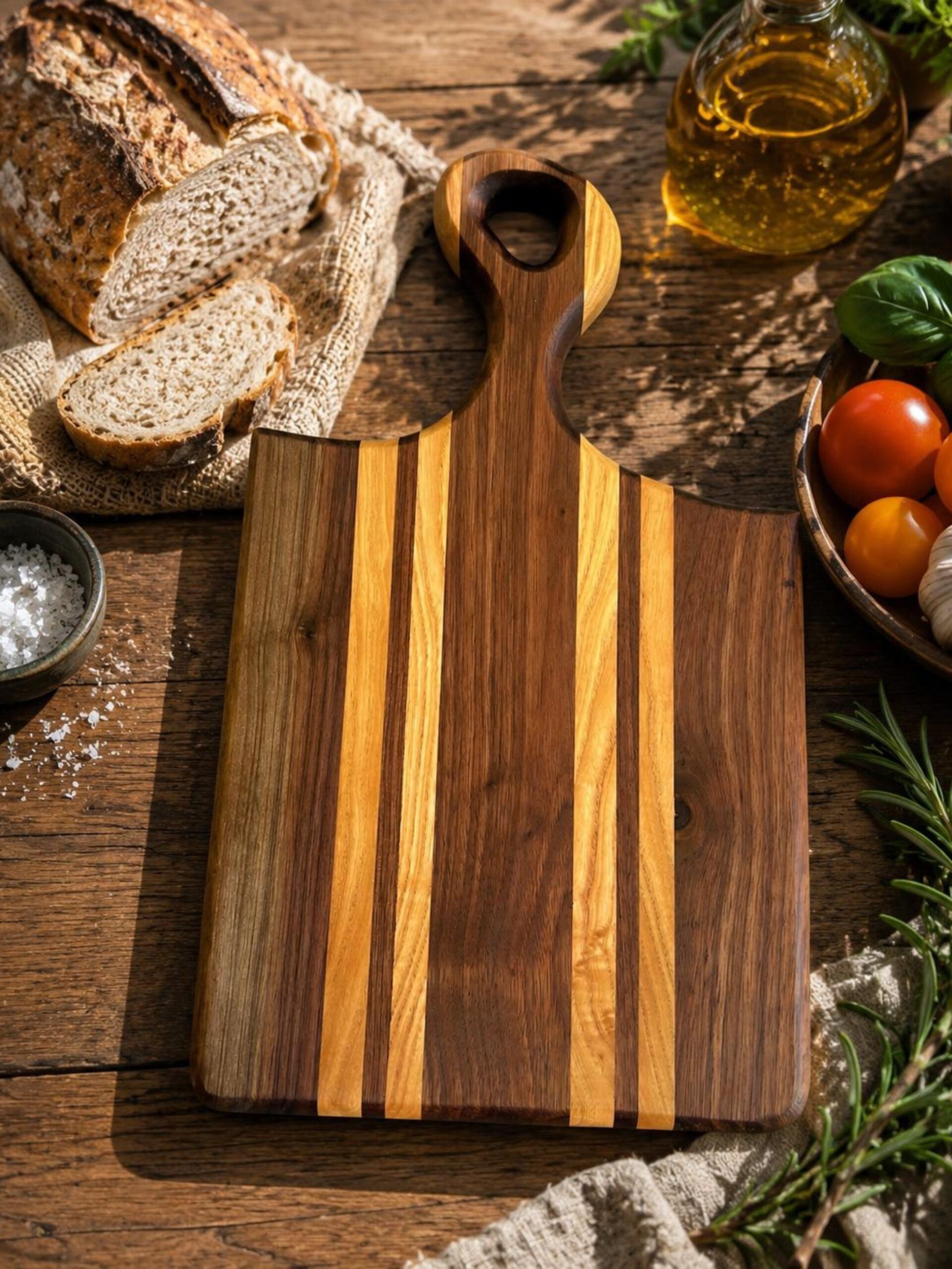 Ash-Walnut natural wood cutting board – striped, natural - Image 4