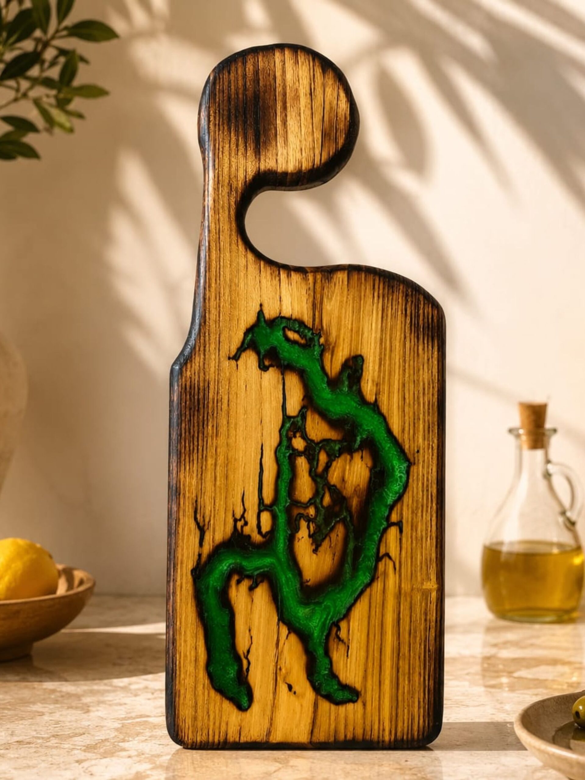 Acacia Long Cutting Board with Epoxy- Blue Lightning - Image 5