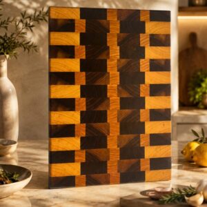 Ash-Walnut natural wood thick cutting board - checkered, natural