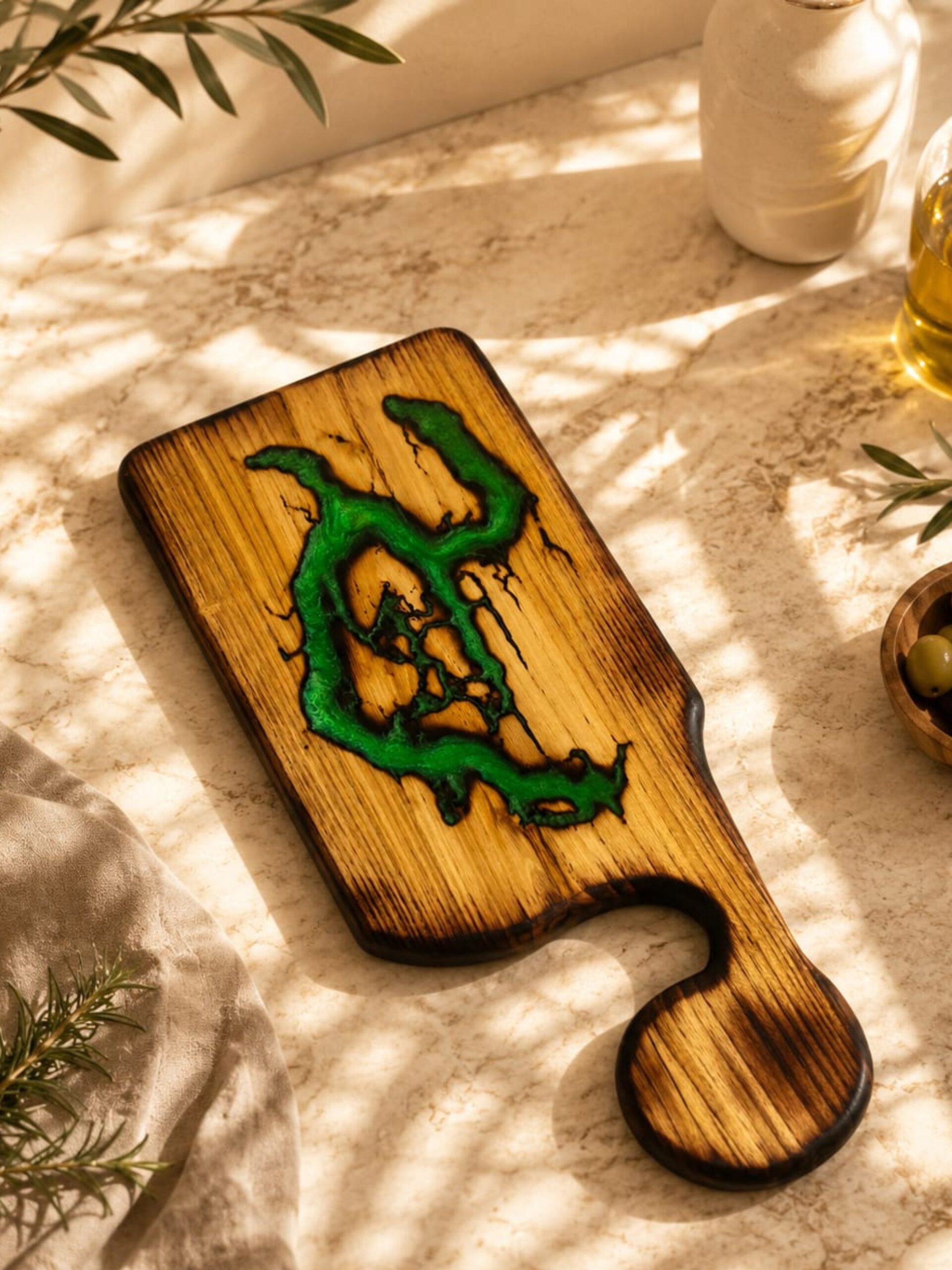 Acacia Long Cutting Board with Epoxy- Blue Lightning - Image 7