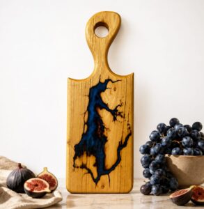 Acacia Classic Cutting Board with Epoxy- Blue Lightning 2