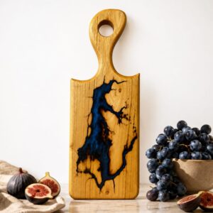 Acacia Classic Cutting Board with Epoxy- Blue Lightning 2