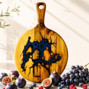 Round Acacia Cutting Board with Epoxy- Blue 2 Lightning